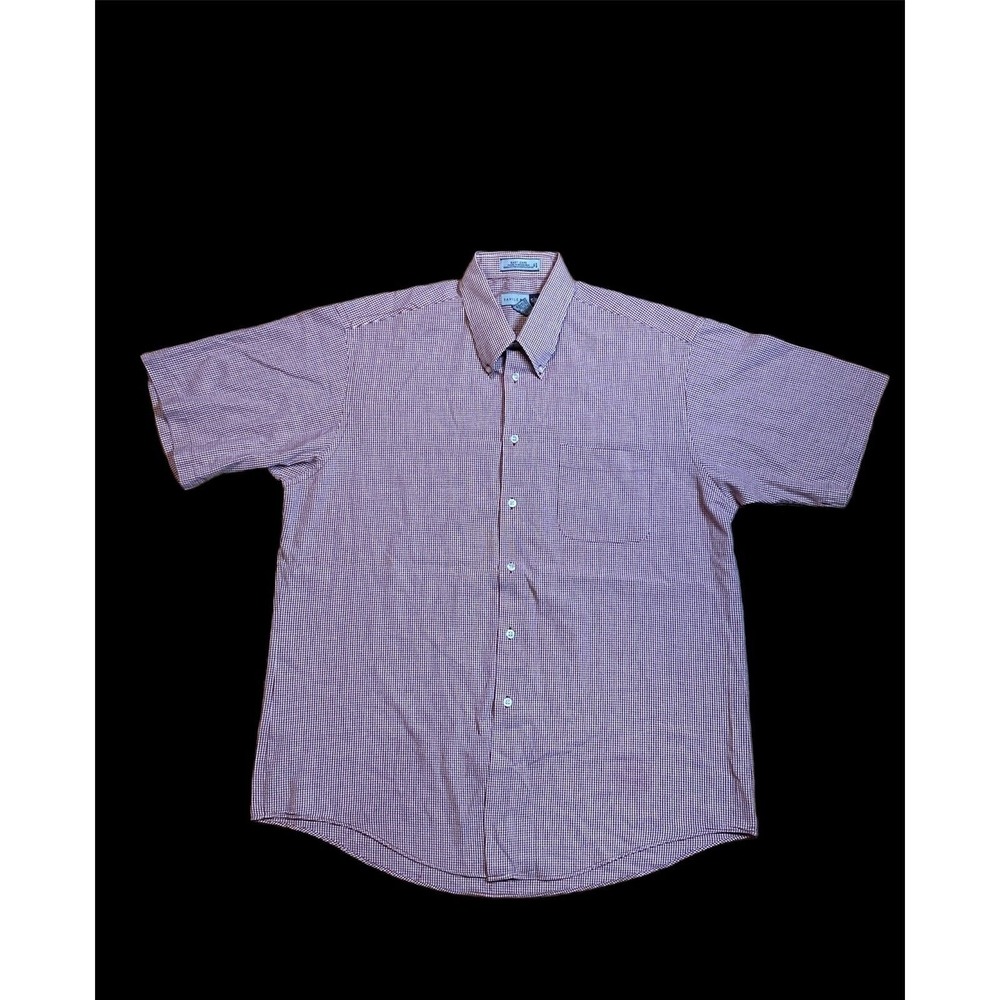 Savile Row Mens 16‎ 1/2 Red White Checked Easy Care Bottom Down Shirt
